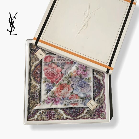Yves Saint Laurent (Exclusive) NEW Floral Print Vintage 1980s Handkerchief Set - Picture 1 of 8